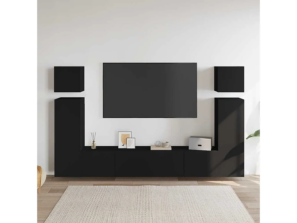 Ensemble de meuble TV 8 pcs Noir Bois d'ingénierie