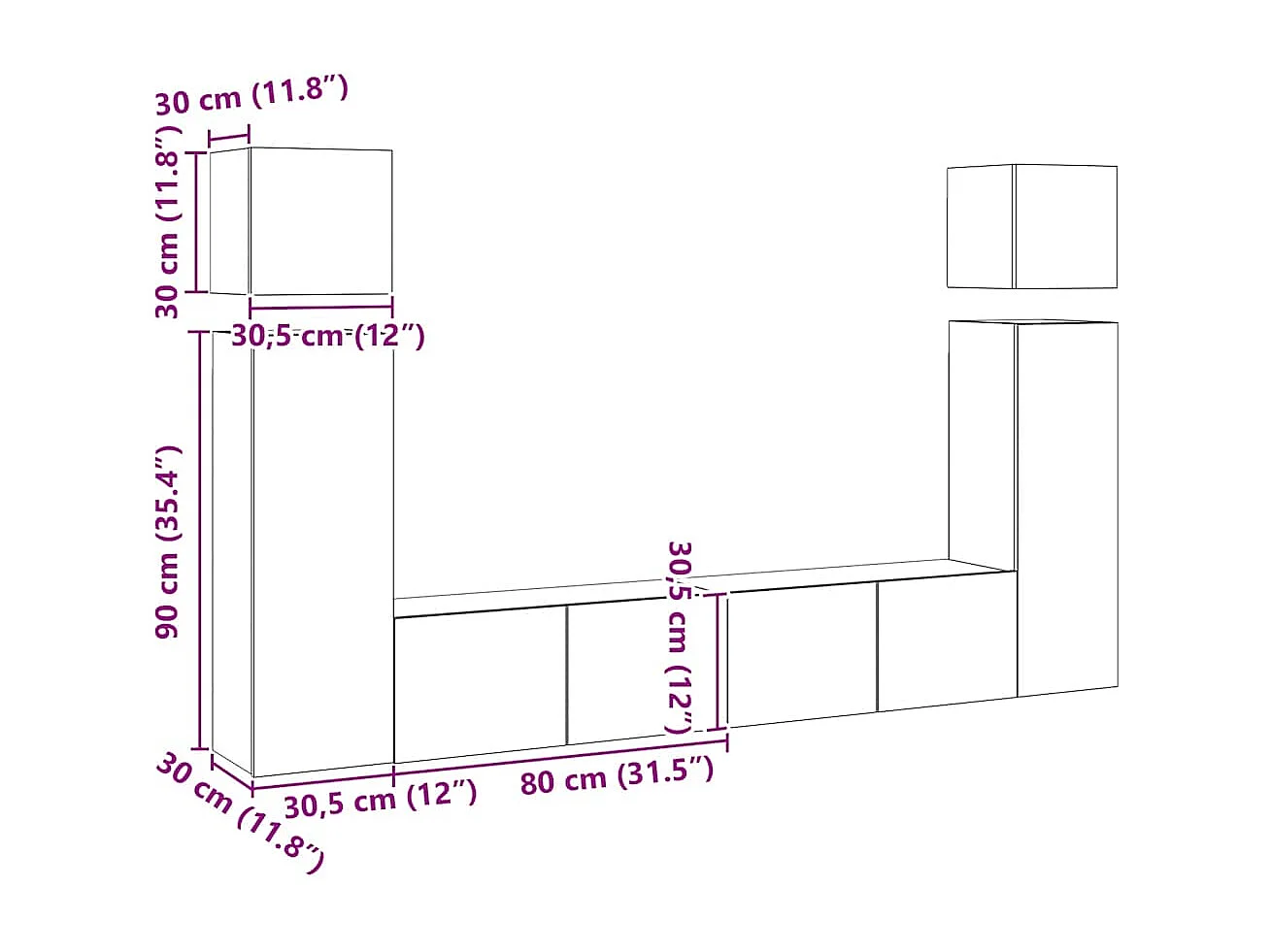 Ensemble de meuble TV 8 pcs Noir Bois d'ingénierie