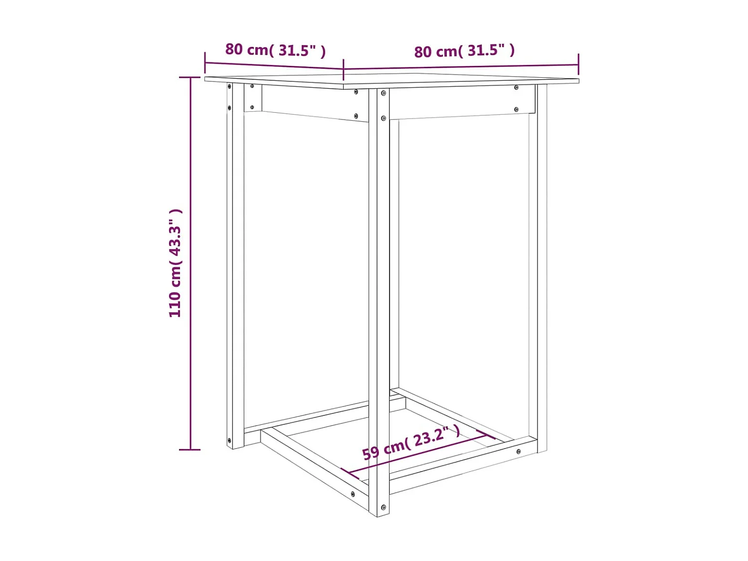 Table de bar Blanc 80x80x110 cm Bois massif de pin