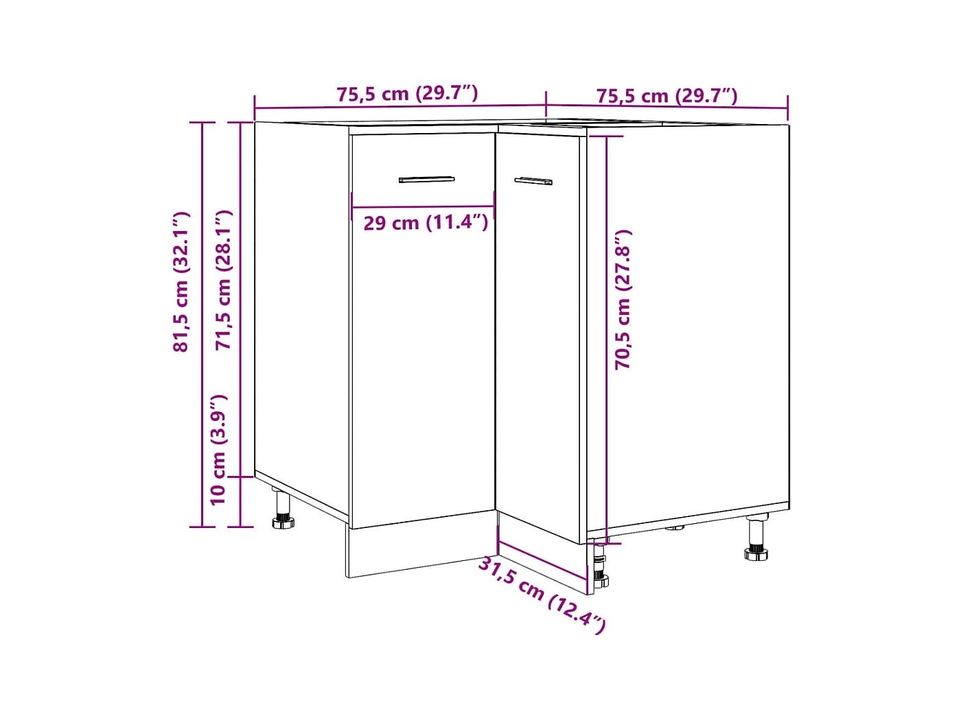 Armadietto Cucina “Lyon” Legno Antico 75,5x75,5x81,5 cm