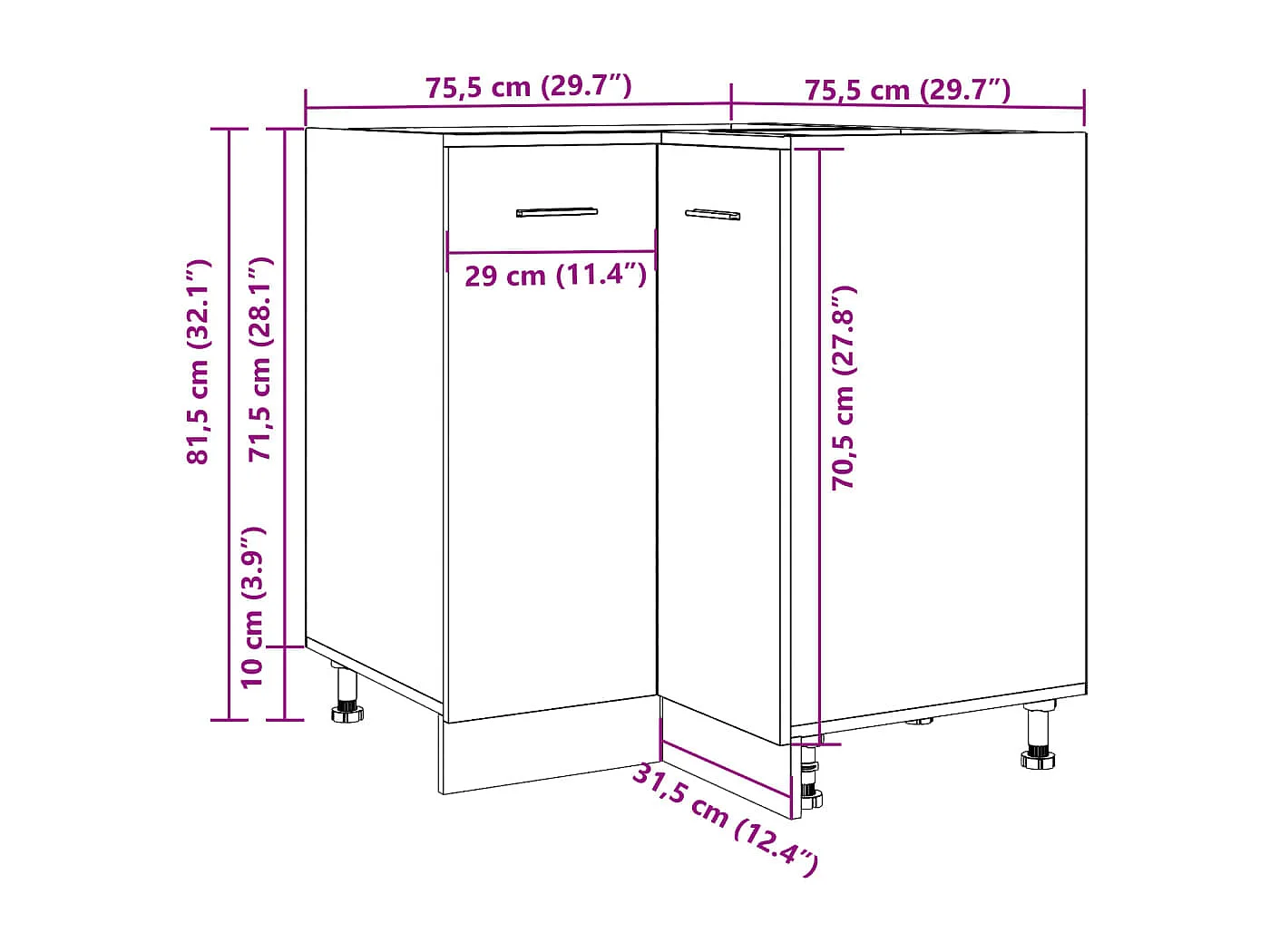 Meuble de cuisine "Lyon" Bois ancien 75,5 x 75,5 x 81,5 cm Bois d'ingénierie