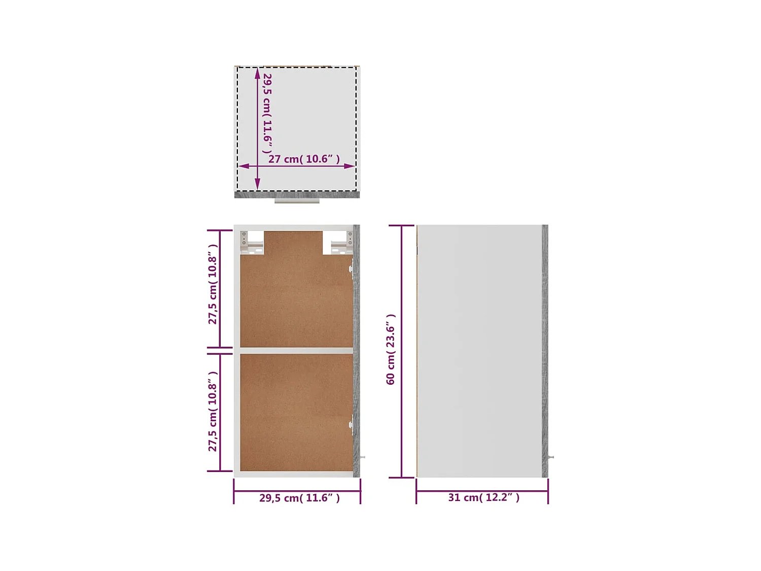 Armoire suspendue "Lyon" Gris Sonoma 29,5 x 31 x 60 cm Bois d'ingénierie