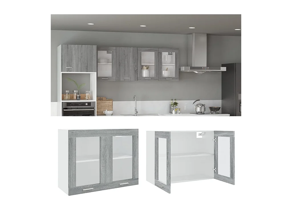 Vitrine suspendue "Lyon" Gris Sonoma 80 x 31 x 60 cm Bois d'ingénierie