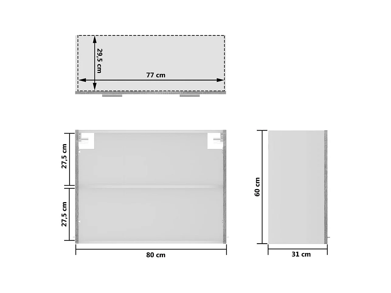 Vitrine suspendue "Lyon" Gris Sonoma 80 x 31 x 60 cm Bois d'ingénierie