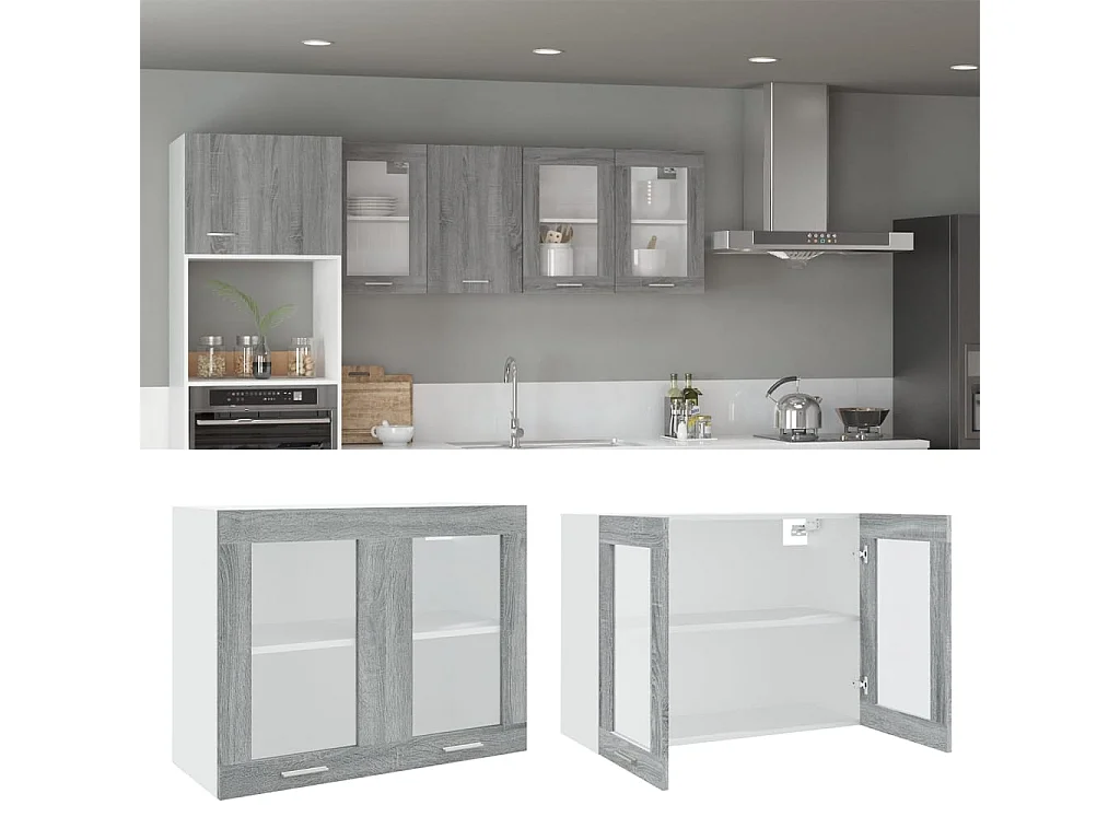 Vitrine suspendue "Lyon" Gris Sonoma 80 x 31 x 60 cm Bois d'ingénierie