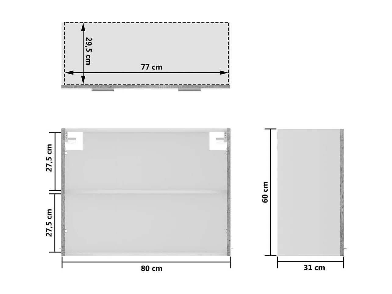 Vitrine suspendue "Lyon" Gris Sonoma 80 x 31 x 60 cm Bois d'ingénierie