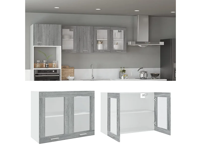 Vitrine suspendue "Lyon" Gris Sonoma 80 x 31 x 60 cm Bois d'ingénierie