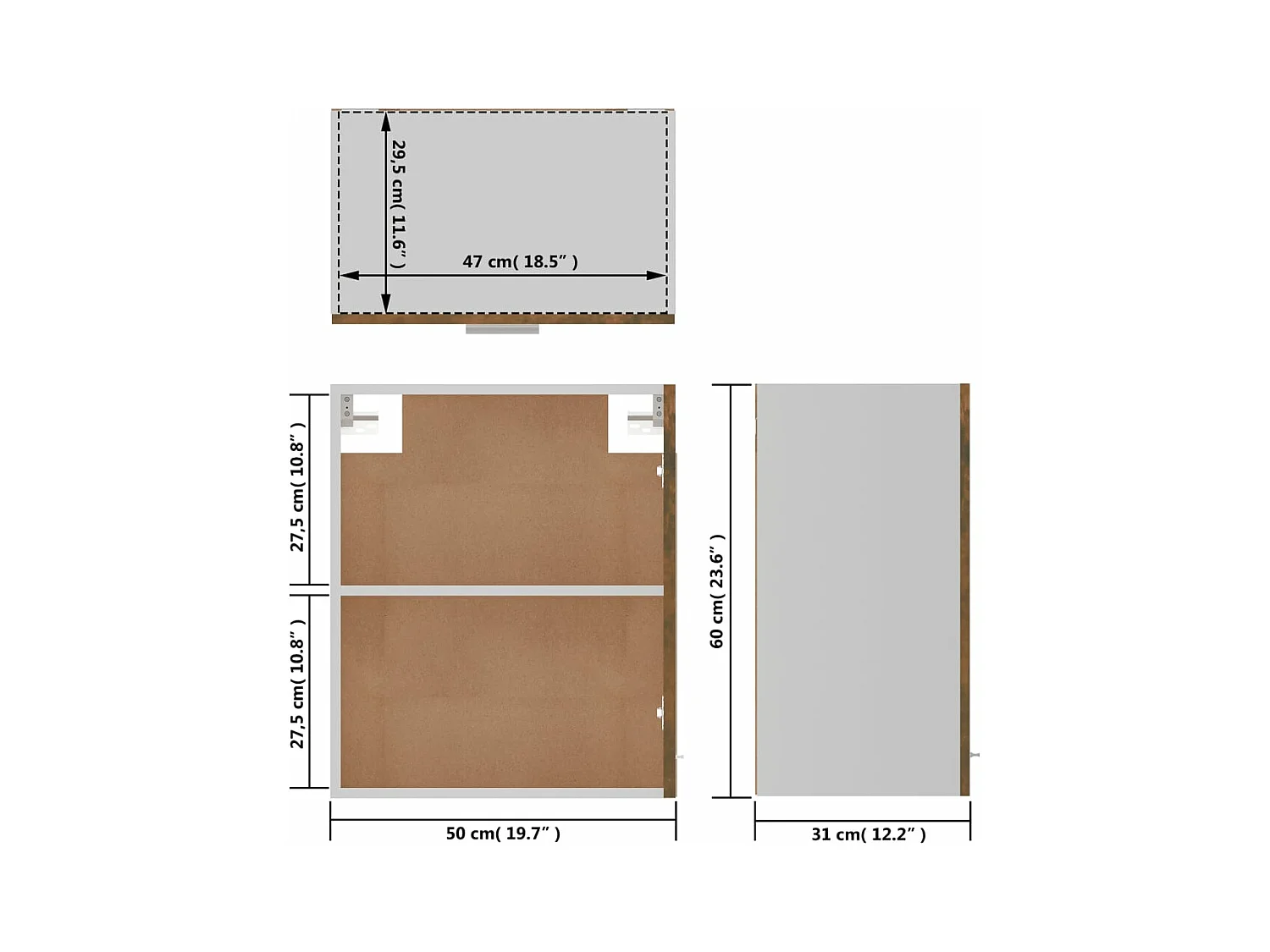 Armoire suspendue "Lyon" Chêne fumé 50 x 31 x 60 cm Bois d'ingénierie