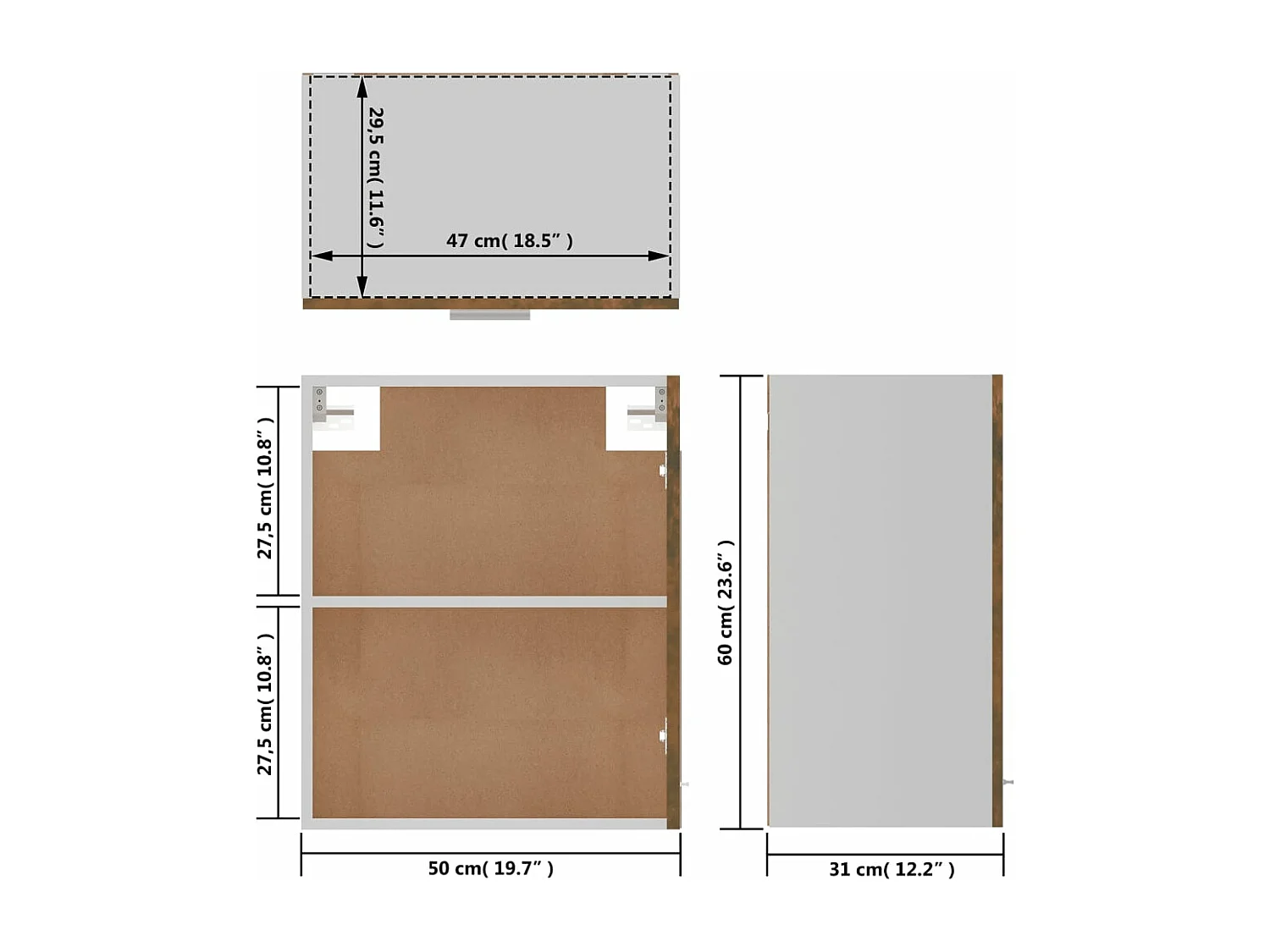 Armoire suspendue "Lyon" Chêne fumé 50 x 31 x 60 cm Bois d'ingénierie