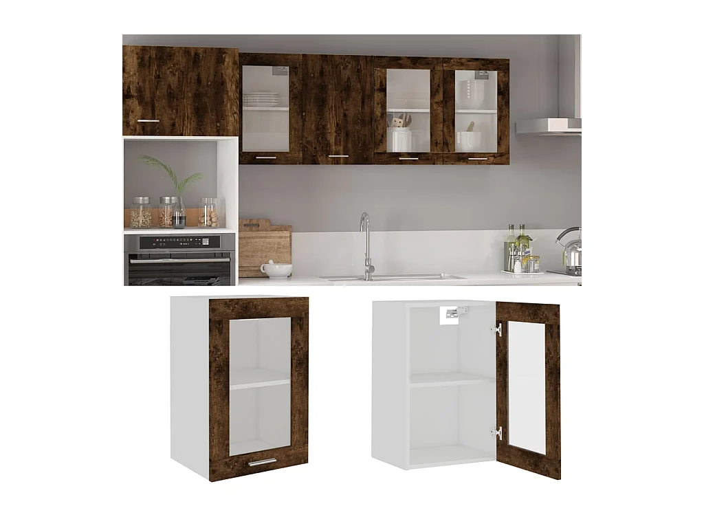 Wandkast Lyon 40x31x60 cm glas en bewerkt hout gerookt eikenkleurig