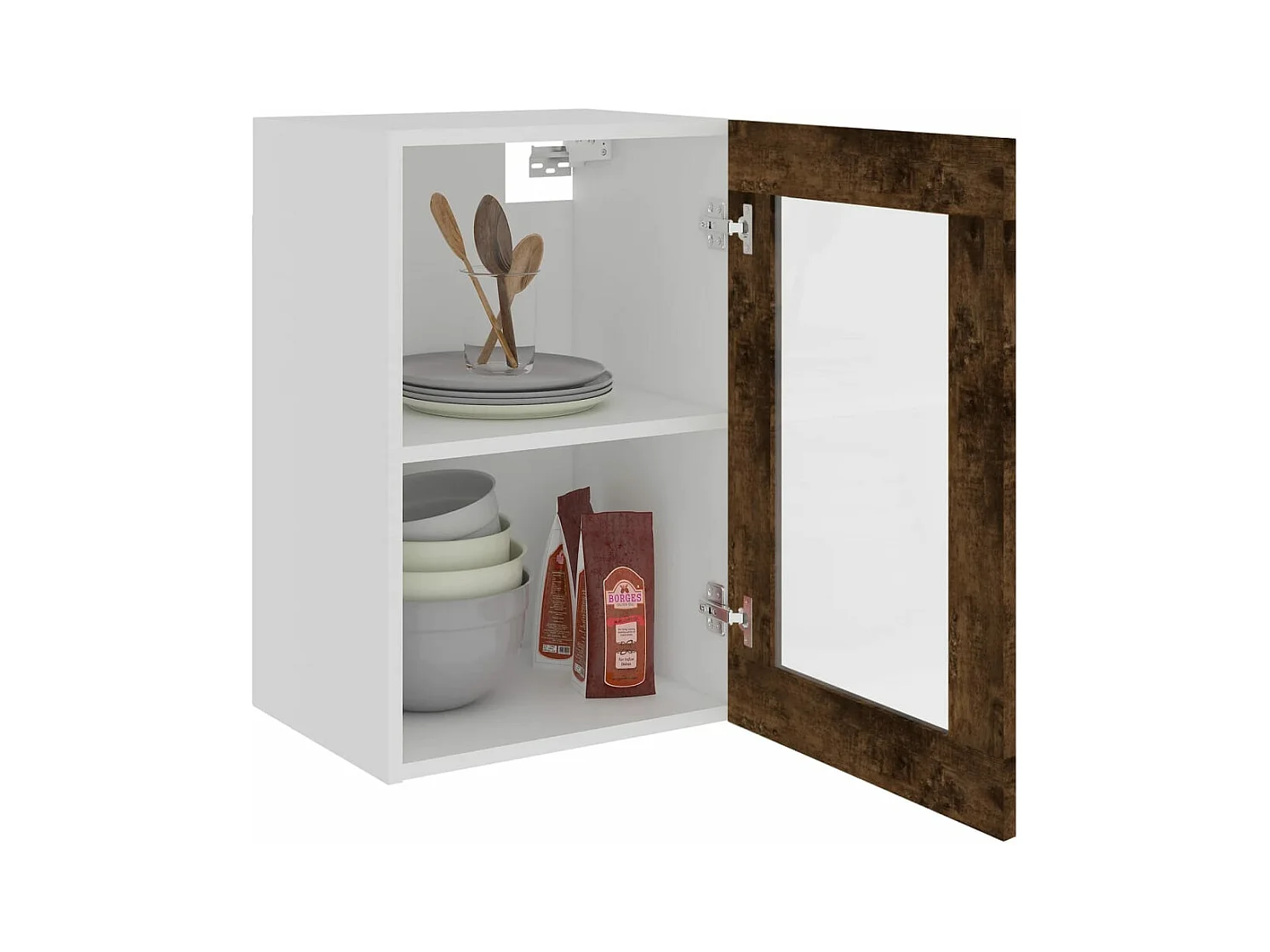 Wandkast Lyon 40x31x60 cm glas en bewerkt hout gerookt eikenkleurig