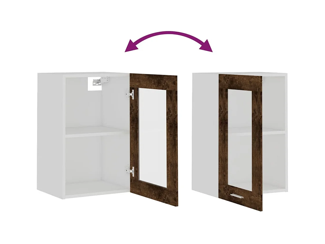 Wandkast Lyon 40x31x60 cm glas en bewerkt hout gerookt eikenkleurig