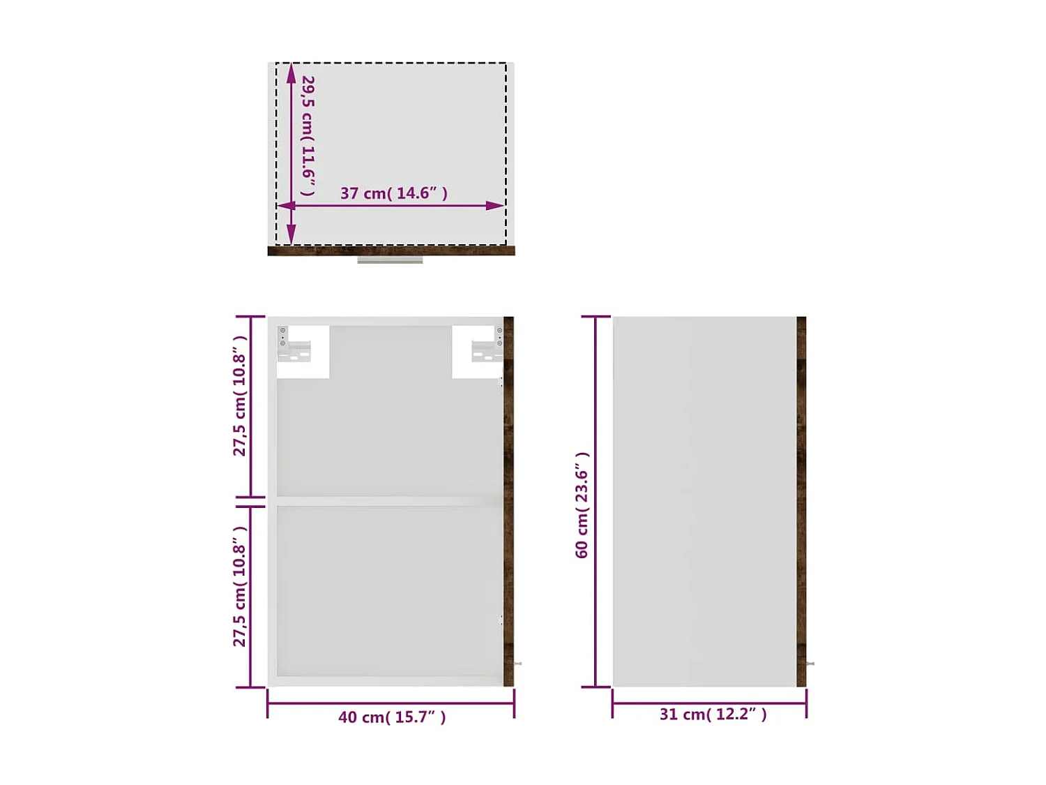 Hängeschrank Lyon Glas Räuchereiche 40x31x60 cm Holzwerkstoff
