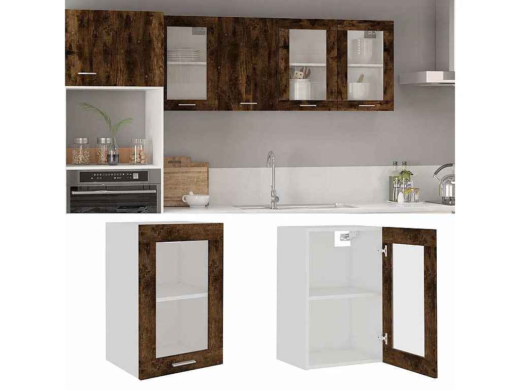 Vitrine suspendue "Lyon" Chêne fumé 40 x 31 x 60 cm Bois d'ingénierie