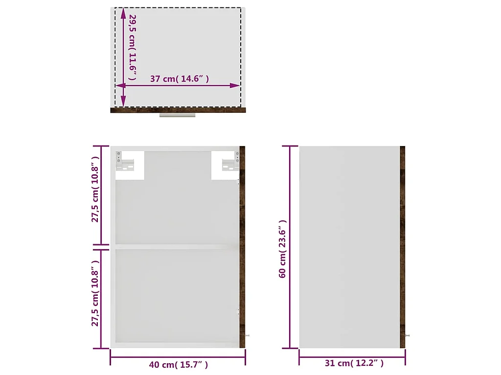 Vitrine suspendue "Lyon" Chêne fumé 40 x 31 x 60 cm Bois d'ingénierie