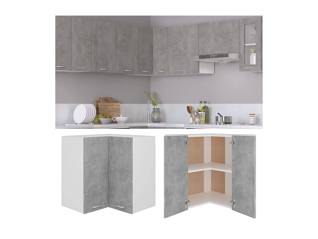 Armoire d'angle suspendue "Lyon" Gris béton 57 x 57 x 60 cm Bois d'ingénierie