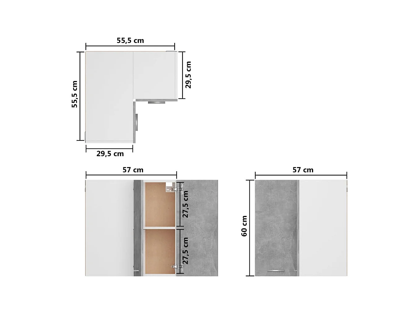 Armoire d'angle suspendue "Lyon" Gris béton 57 x 57 x 60 cm Bois d'ingénierie