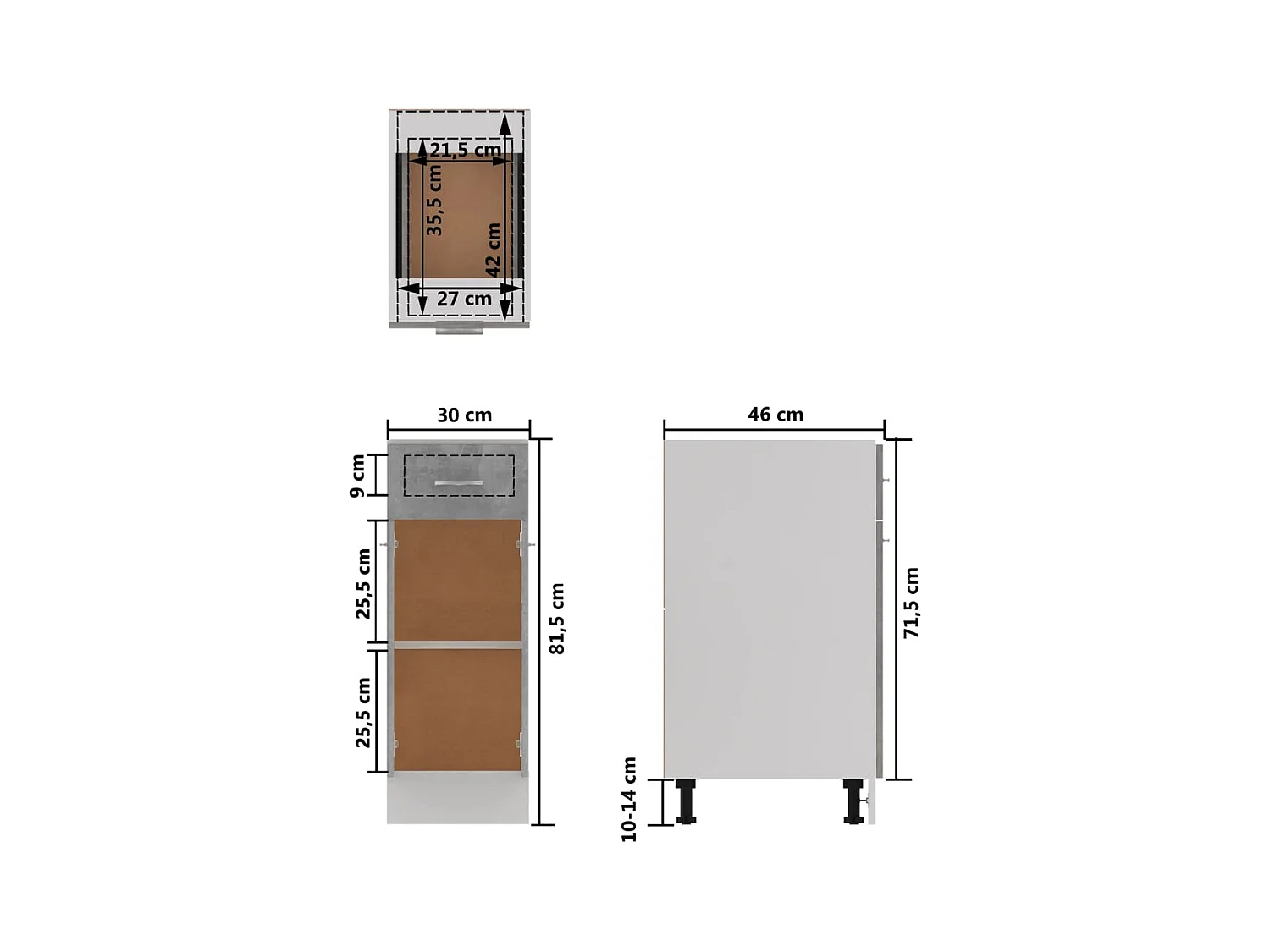 Onderkast met lade Lyon 30x46x81,5 cm bewerkt hout betongrijs