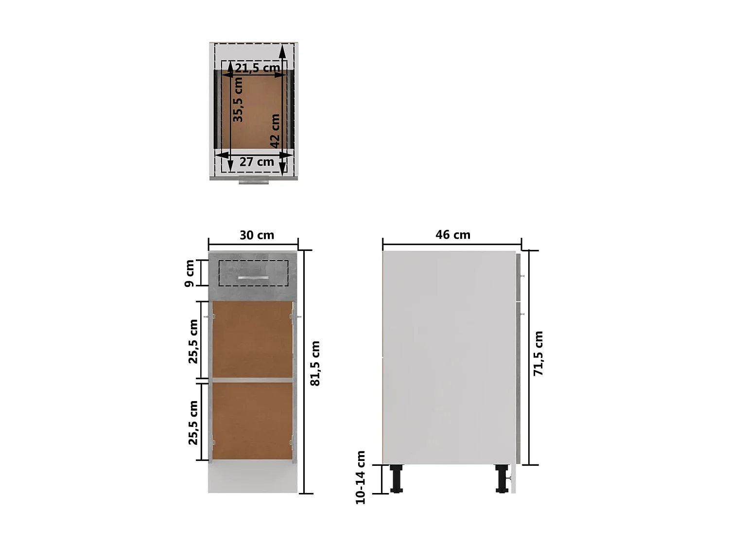 Armoire à tiroirs "Lyon" Gris béton 30 x 46 x 81,5 cm Bois d'ingénierie