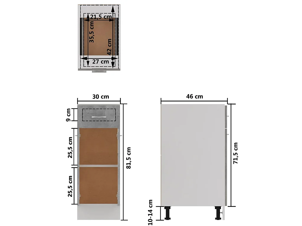 Armoire à tiroirs "Lyon" Gris béton 30 x 46 x 81,5 cm Bois d'ingénierie