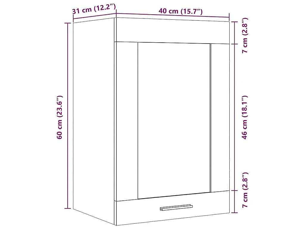 Vitrine suspendue "Lyon" Chêne artisanal 40 x 31 x 60 cm Bois d'ingénierie