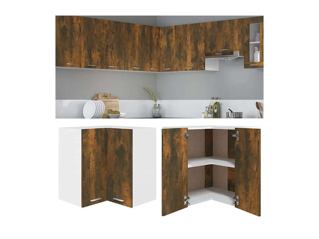 Armoire d'angle suspendue "Lyon" Chêne fumé 57 x 57 x 60 cm Bois d'ingénierie