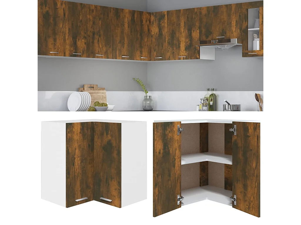 Armoire d'angle suspendue "Lyon" Chêne fumé 57 x 57 x 60 cm Bois d'ingénierie