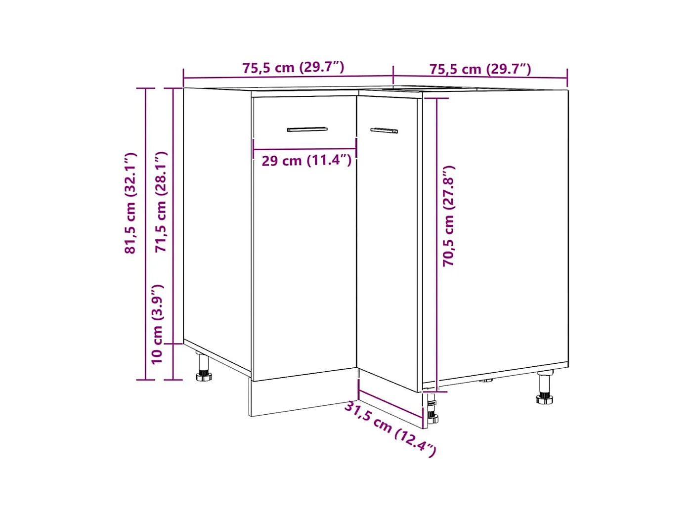 Armadietto Cucina “Lyon” Rovere Artigianale 75,5x75,5x81,5 cm