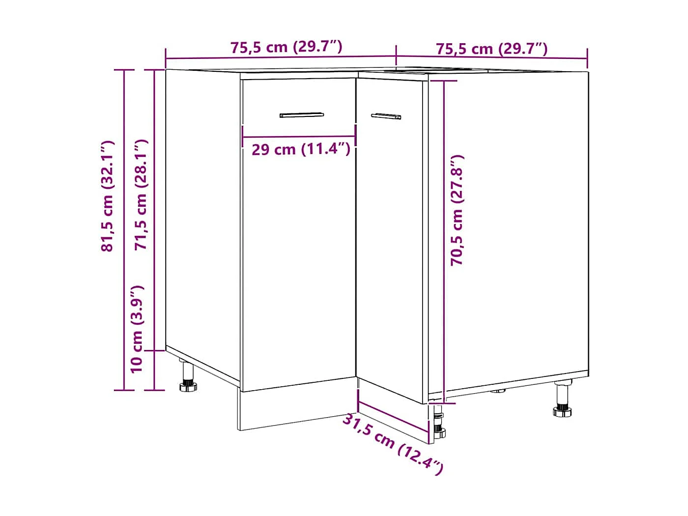 Meuble de cuisine "Lyon" Chêne artisanal 75,5 x 75,5 x 81,5 cm Bois d'ingénierie
