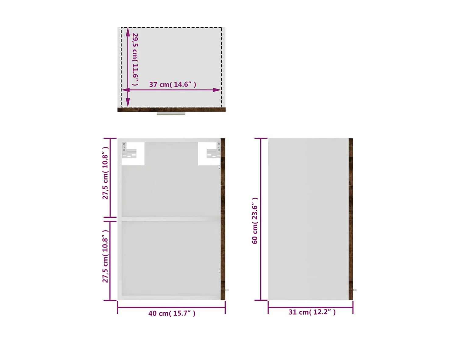Vitrine suspendue "Lyon" Gris Sonoma 40 x 31 x 60 cm Bois d'ingénierie