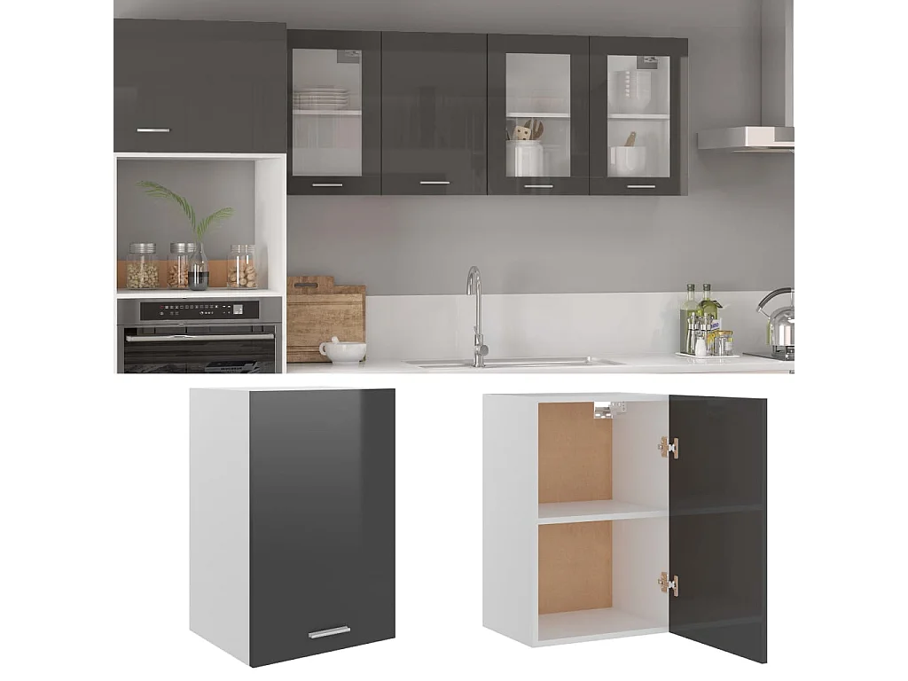 Armário de parede “Lyon” derivados de madeira cinza brilhante