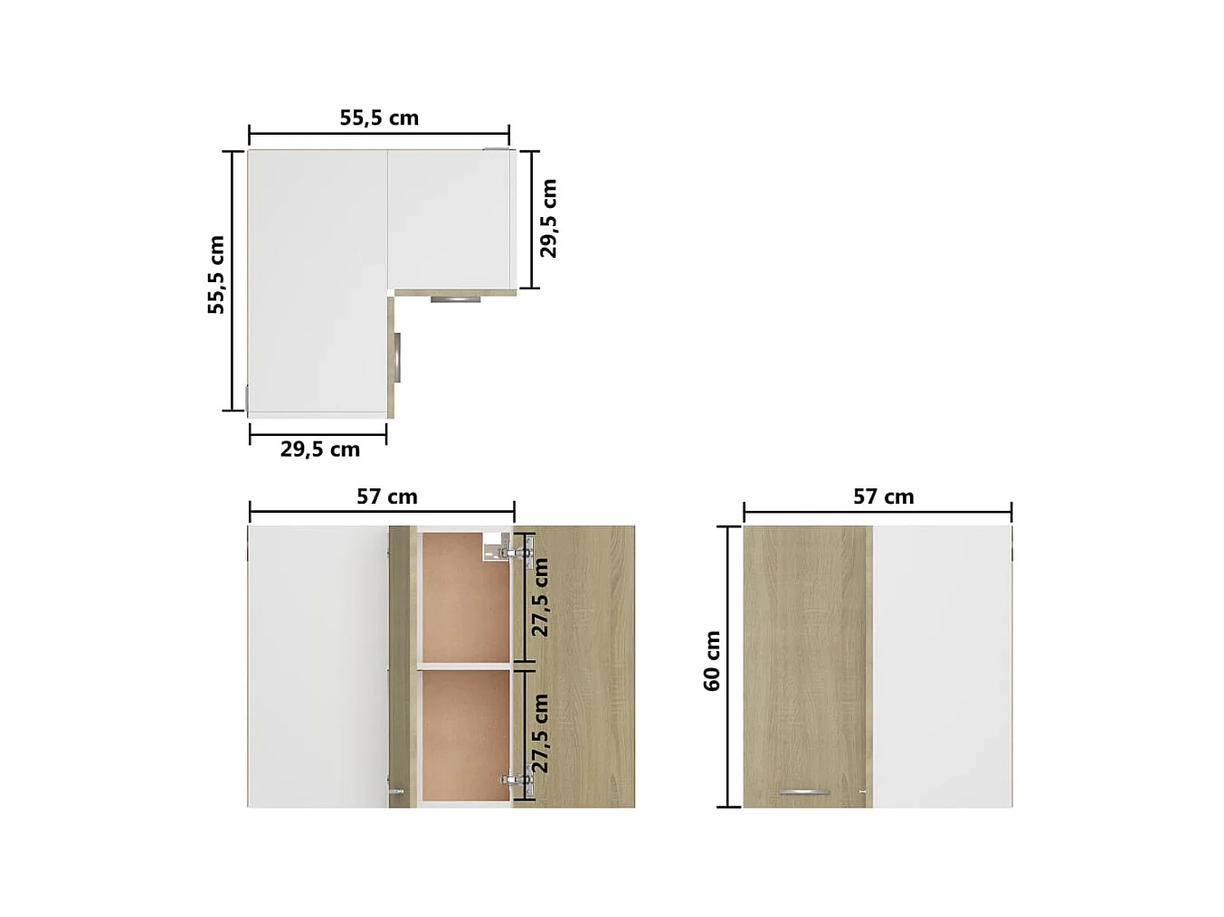 Armoire d'angle suspendue "Lyon" Chêne Sonoma 57 x 57 x 60 cm Bois d'ingénierie