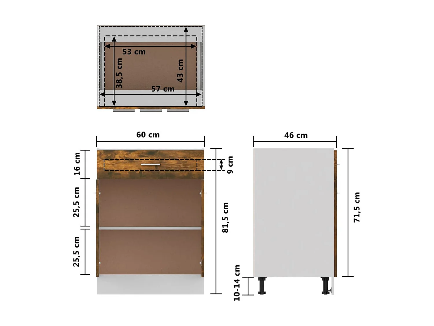 Armoire à tiroirs "Lyon" Chêne fumé 60 x 46 x 81,5 cm Bois d'ingénierie