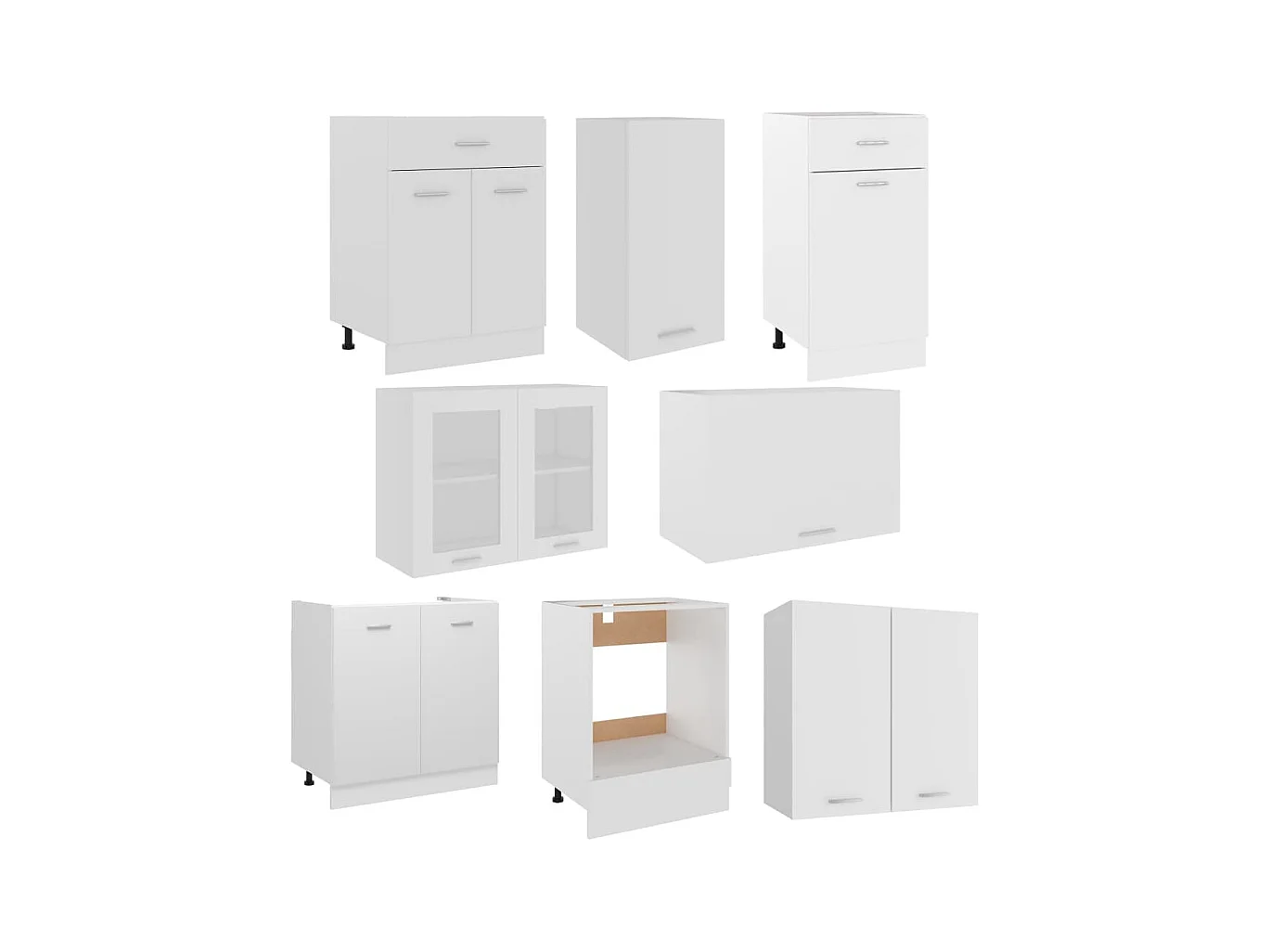 Ensemble de 8 meubles de cuisine "Lyon" en bois d'ingénierie blanc