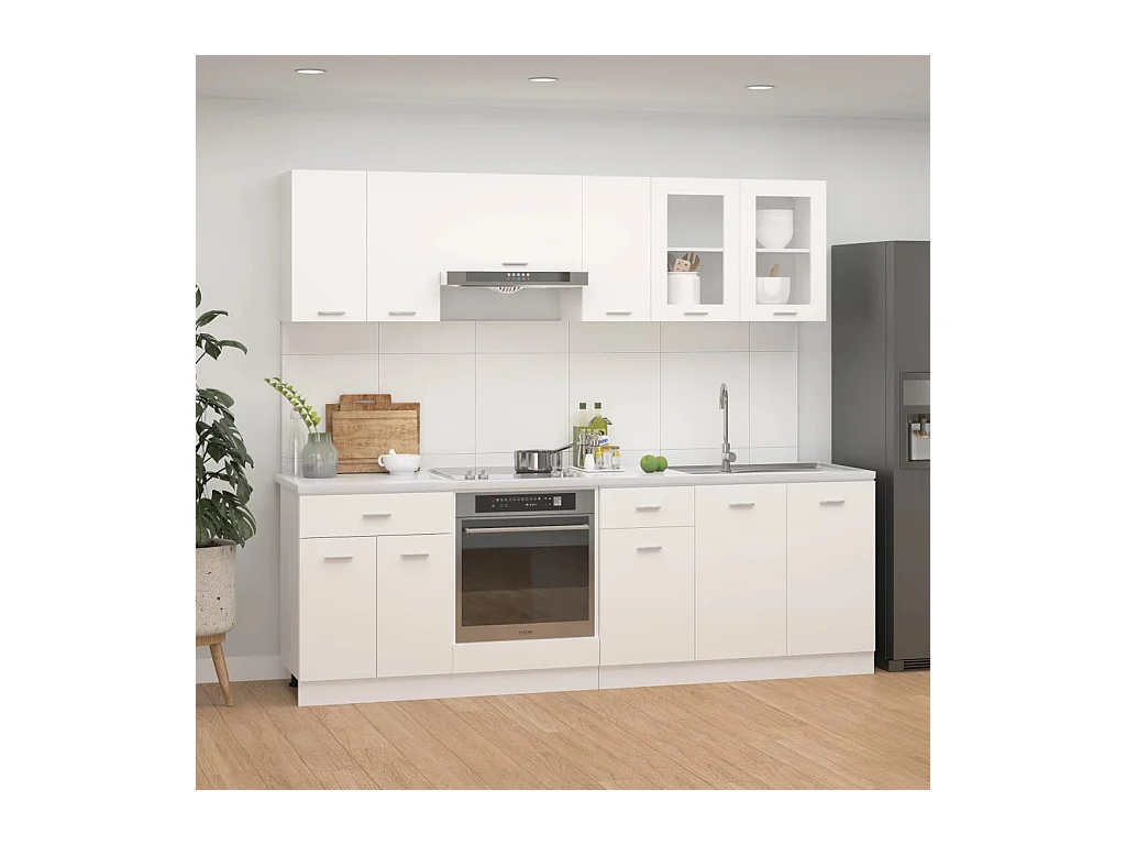 Ensemble de 8 meubles de cuisine "Lyon" en bois d'ingénierie blanc