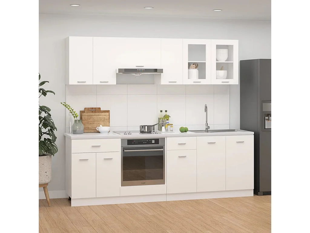 Ensemble de 8 meubles de cuisine "Lyon" en bois d'ingénierie blanc