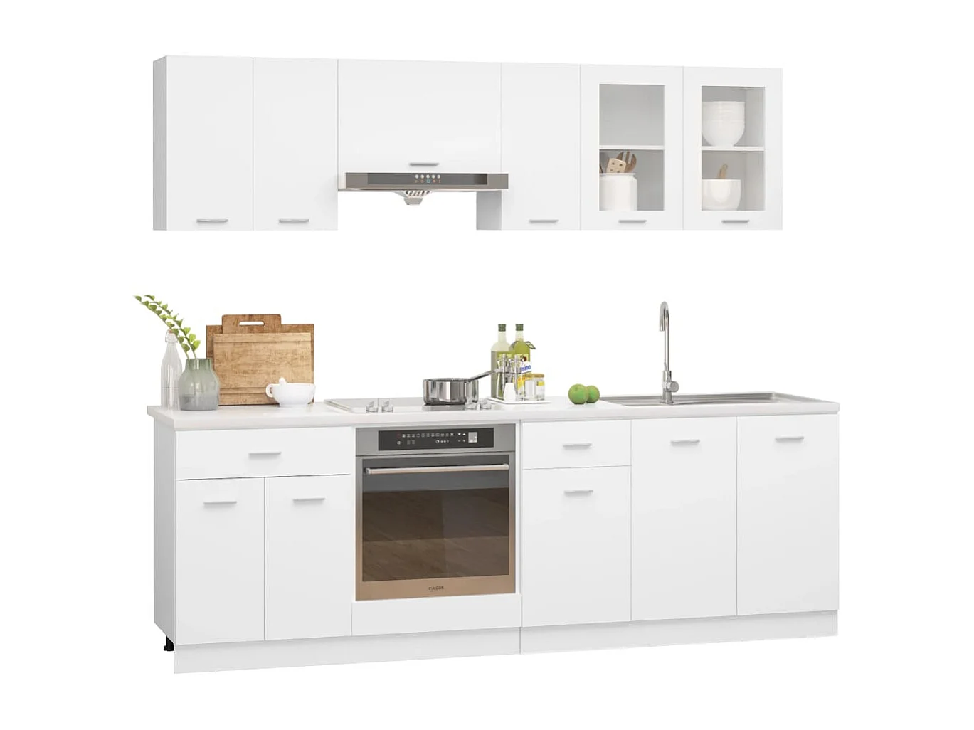 Ensemble de 8 meubles de cuisine "Lyon" en bois d'ingénierie blanc