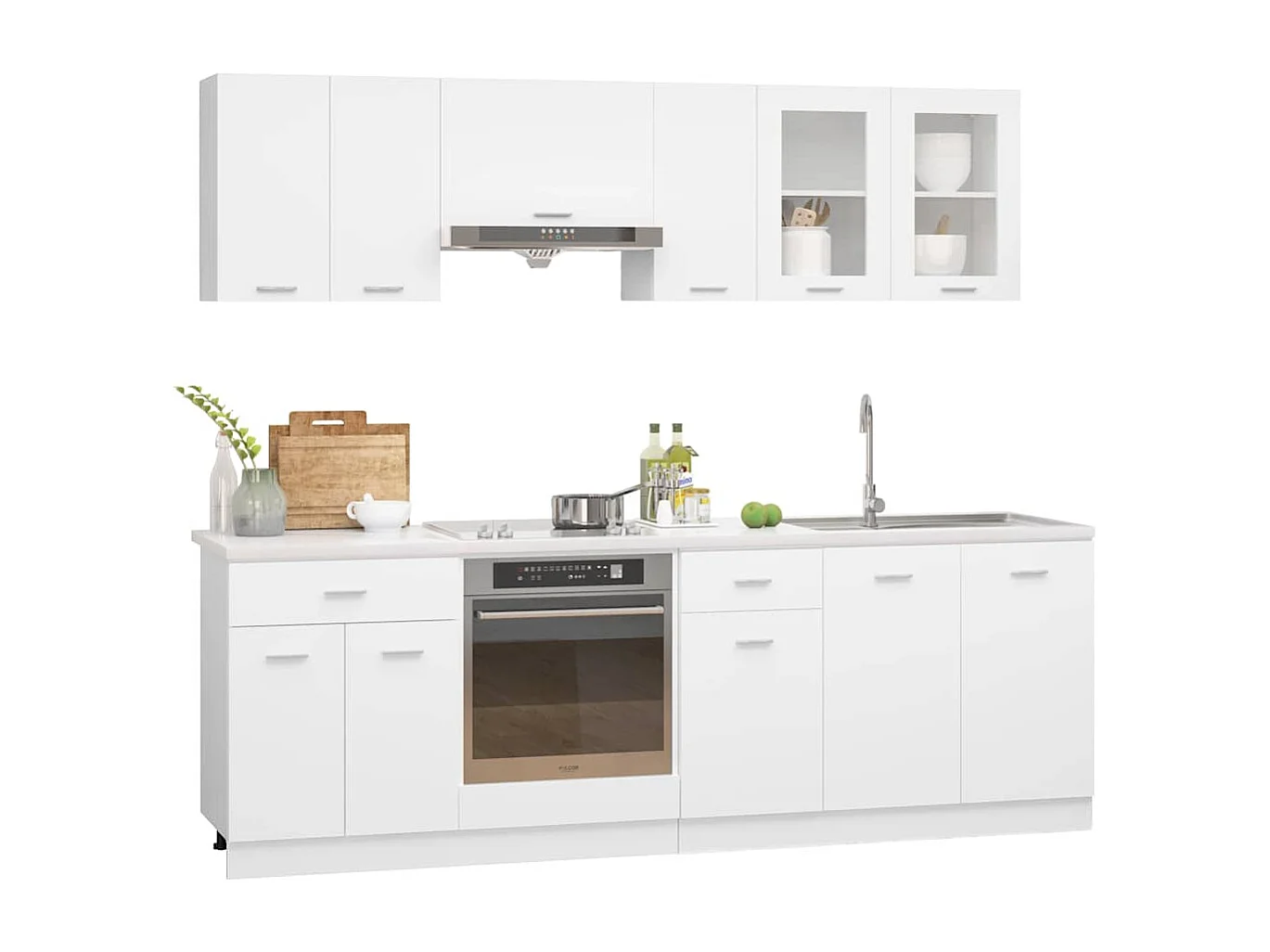 Ensemble de 8 meubles de cuisine "Lyon" en bois d'ingénierie blanc