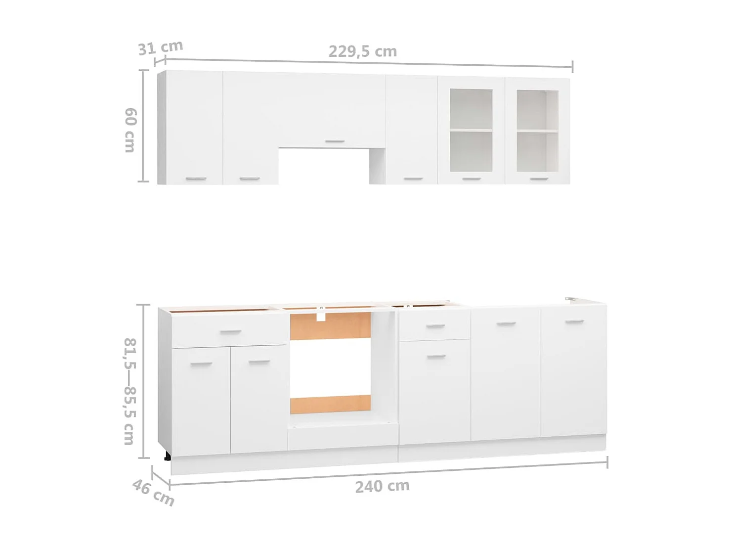 Ensemble de 8 meubles de cuisine "Lyon" en bois d'ingénierie blanc