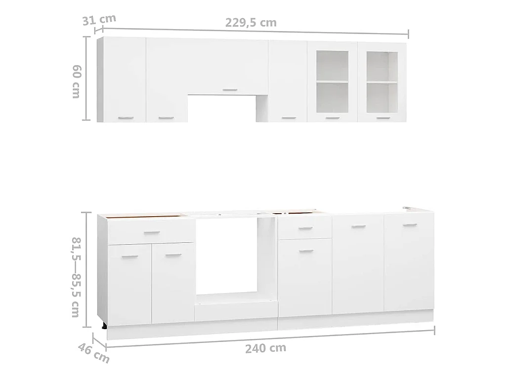 Ensemble de 8 meubles de cuisine "Lyon" en bois d'ingénierie blanc