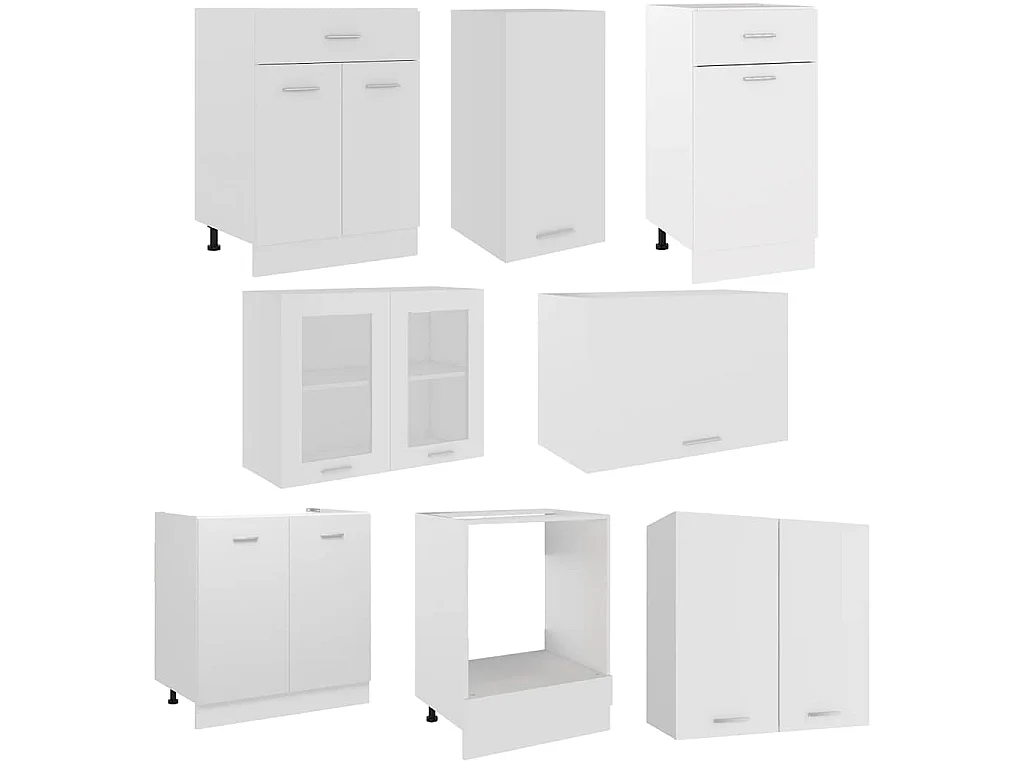 Ensemble de 8 meubles de cuisine "Lyon" en bois d'ingénierie blanc