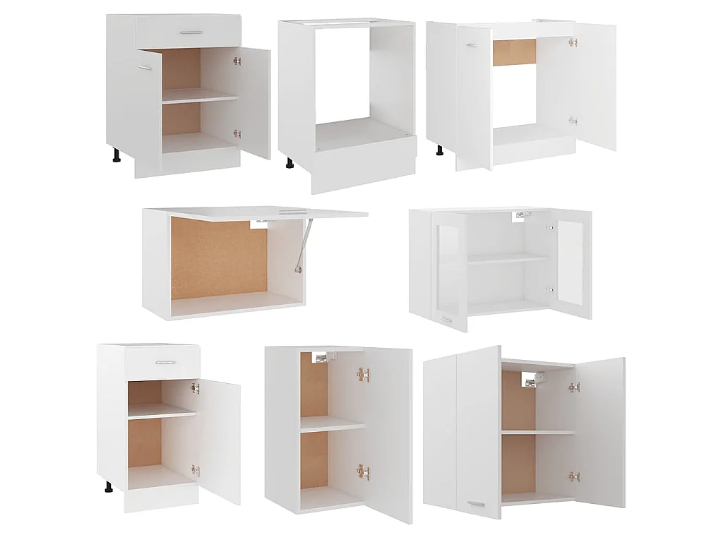 Ensemble de 8 meubles de cuisine "Lyon" en bois d'ingénierie blanc
