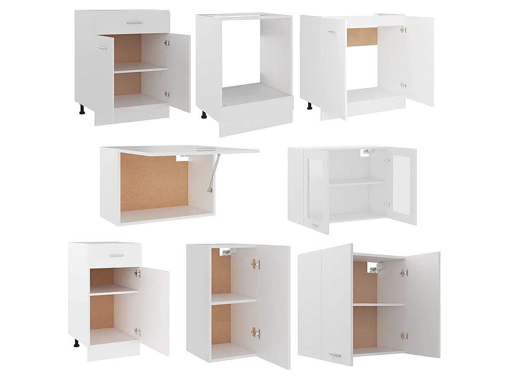 Ensemble de 8 meubles de cuisine "Lyon" en bois d'ingénierie blanc