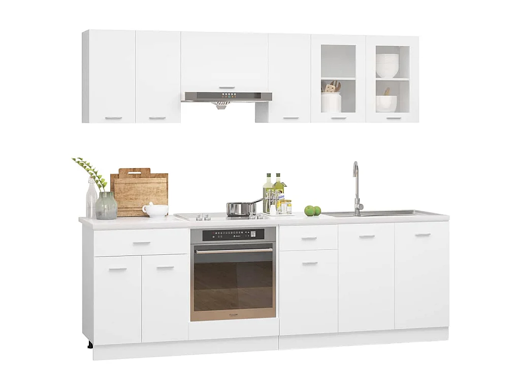 Ensemble de 8 meubles de cuisine "Lyon" en bois d'ingénierie blanc