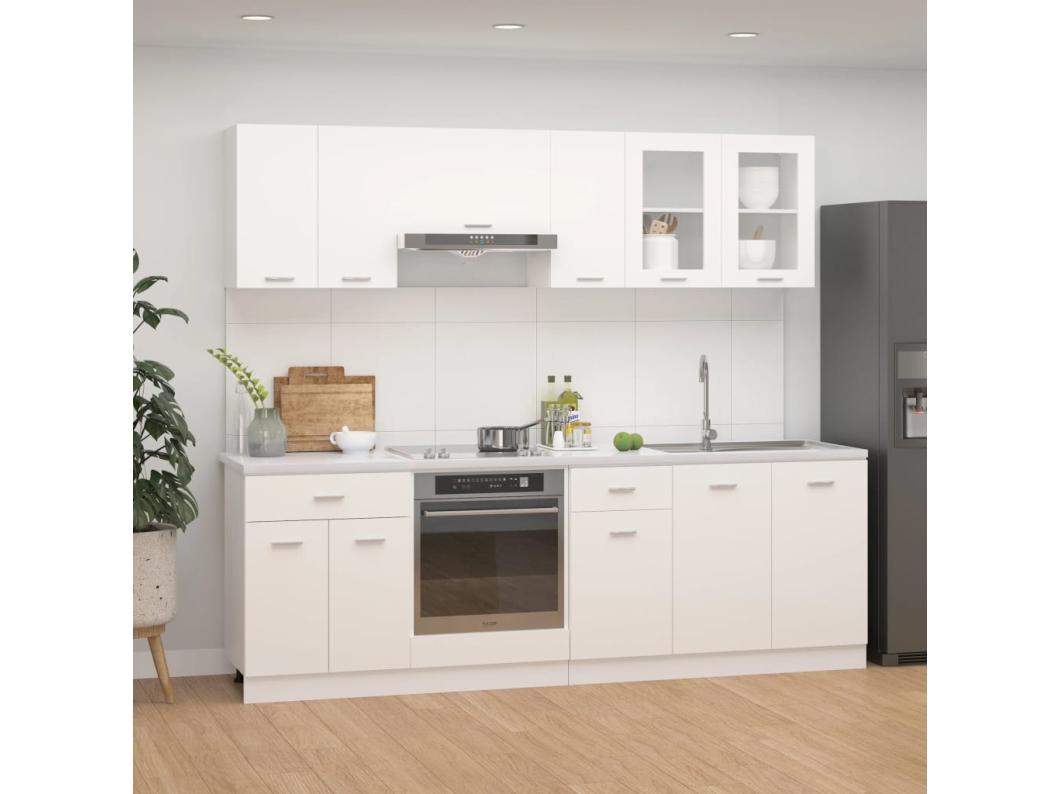 Set Armadi da Cucina 8 pz Bianco in Legno Multistrato