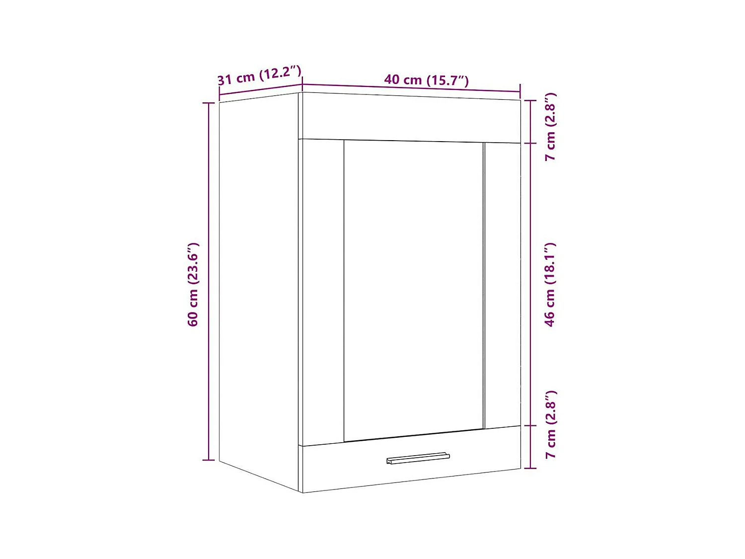 Hängeschrank Lyon Glas Altholz-Optik 40x31x60 cm Holzwerkstoff