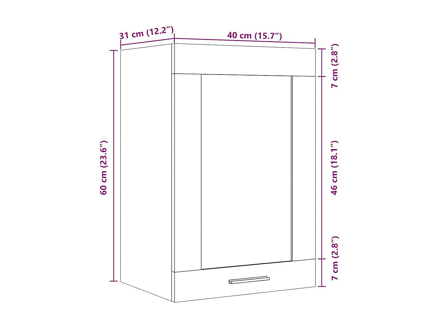 Vitrine suspendue "Lyon" Bois ancien 40 x 31 x 60 cm Bois d'ingénierie