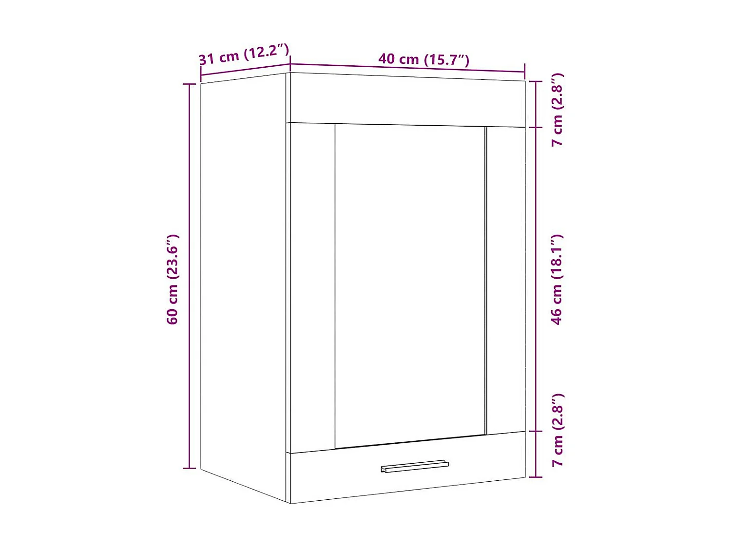 Mobile Pensile “Lyon” Vetro Legno Antico 40x31x60 cm