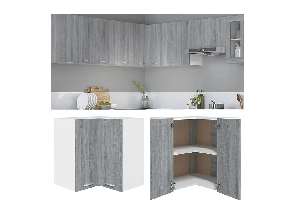 Armoire d'angle suspendue "Lyon" Gris Sonoma 57 x 57 x 60 cm Bois d'ingénierie
