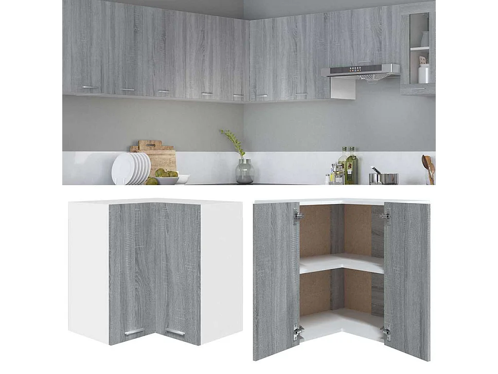 Armoire d'angle suspendue "Lyon" Gris Sonoma 57 x 57 x 60 cm Bois d'ingénierie